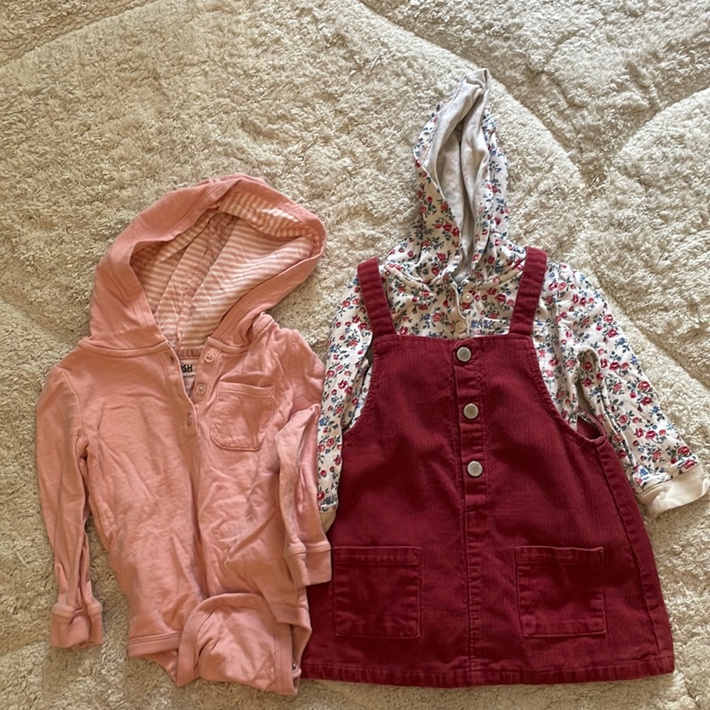 Baby girls corduroy skirtall/overall jumper and onesies, 18m